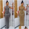 Women'S Plus Size Hoodies & Sweatshirts Long Dress Lady Sparkly Crystal Bodycon Maxi Women Wedding Evening Backless Mesh See Through Dhdxo