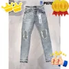 Voor paarse broeken Designer Heren Paarse Heren Jeans Trends Distressed Black Ripped Biker Slim Fit Motorcycle Mans Stacked Men Baggy Jeans Hole