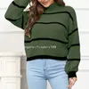 Women's Sweaters Fall Winter 2024 European And American Casual Striped Lantern Sleeves Half Turtleneck Knitted Sweater