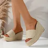 Sandalen 2024 Damen Sommer Chunky Plateau High Heels Wedges Freizeit Bequem Walk Espadrilles Sandale Braune Pantoletten Strohschuhe