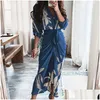 Basic & Casual Dresses Women Vintage Charm Casual Elegant Dresses Y Deep V-Neck Printing A-Line Dress Ladies Spring Autumn Long Sleev Dhy80