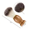 Hommes rasage barbe brosse blaireau cheveux rasage manche en bois appareil de nettoyage du visage Pro Salon outil sécurité rasoir brosses 0119