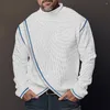 T-shirts pour hommes élégant confortable mode T-shirt automne grille Texture manches longues bleu foncé gris Polyester blanc