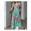 Robes de grande taille Robe à col en V Femmes Printemps Été Imprimer Mticolor Tube Top Y Taille haute Drop Livraison Dhjyj