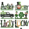 Other Festive Party Supplies St. Patricks Day Table Decoration Wooden Leprechaun Shamrock Sign Green Truck Home Dinner Ornaments 0 Dhwgy