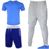 Men'S Tracksuits Track Suit Men T-Shirtaddshort Pantaddlong Pant 3 Piece Sets Outfit Street Wind Leggings Sports Casual Cotton T-Shir Dhidw