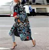 Kvinnors trenchrockar Chic Ethnic Style Lapel Floral Tryckt överdimensionerad Long Women Coat Print 2024 Spring Fashion Street Maxi Jacket