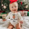 Rompers My First Christmas Newforn Long Sleeve Romper French Deer Printed Baby Outfits Spädbarn Dop Bodysuits Xmas Boys Girls Clothing H240508