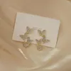 Boucles d'oreilles à tige en plaqué or véritable 14 carats, bijoux à la mode, longs papillons en cristal exquis pour femme, fête de vacances, boucles d'oreilles simples et élégantes