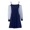 Casual Dresses Women V Neck Mesh Fashionable Transparenta Long Sleeves Solid Color Dress Plus-size Off Axel Vestido Robe