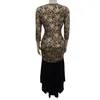 Casual Dresses Printed Design Dress Elegant Fishtail Hem Maxi With V Neck Flower Pattern For Women Three Quarter Sleeve Sheath Evening