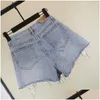 Women'S Jeans Womens Heavy Rhinestone Fringed Hole Shorts Female High Waist Summer Fashion Wide Leg Denim Drop Delivery Apparel Cloth Dh5Fm