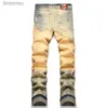 Men's Jeans Leopard Tattered Jeans Men's Snake Skin Embroidery Worn High Elastic 3D Inner Embroidery Zipper Bleached Slim Fit Pants Pocket 2L240119