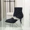 JC Jimmynessity Choo Boots Rhinestones Crystal Top Quality Ankle Pointed Toe Stiletto Heels Womens Luxury Designer Leather Sole Booties Dress Evening Shoes Factor Factor
