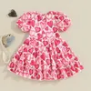 Flickaklänningar 1-5 Y Kids Girls Heart Print Dress Baby Puff Short Sleeve A-Line Summer Children Clothes For Casual Valentine