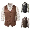 Euroamerican Vneck Suede Single Breasted Coat Vest Gilet Men Suits for Wedding Mens Denim Full Suit Steampunk 240119