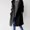 Trenchs pour femmes Automne / Hiver Japonais Couleur unie Mode Fermeture à glissière Lâche Manches longues Taille Grande poche Casual Manteau coupe-vent à capuche