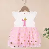 Girl's Dresses Happy Birthday Print Numbers 1-6 Girl Flight Sleeves Cute Childrens Party Girl Princess Dress Top Baby Clothing 24323