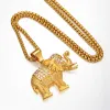 Hip Hop Iced Out Bling Elephant Pendant Necklaces Cute 14k Yellow Gold Chains For Women Man Hiphop Jewelry