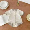 Rompers 2023 sommar ny baby kort ärm våffla bodysuit solid nyfödd spädbarn pojke flicka casual jumpsuit lösa småbarn kläder 0-24m H240508