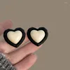 Stud Earrings Black And White Heart-Shaped For Women's Light Luxury Cool Style