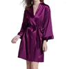 Vêtements de nuit pour femmes Femmes Imitation Soie Courte Kimono Robe Robe De Chambre Ouverte Avant Couleur Solide Lâche Demoiselle D'honneur Peignoir Chemise De Nuit Avec