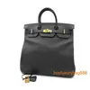 Дизайнерские сумки-тоут Черная кожаная коллекционная сумка 50 см, полностью прошитая вручную кожаная кожаная сумка HB POU6