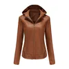 Jaqueta de couro feminina S-3XL, jaqueta falsa pu, outono inverno, casaco feminino com capuz, zíper, slim, moda casual, roupa externa h79