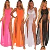 Robes décontractées de base Femmes Bikini Maillot de bain Er Up Sundress Beach Wear Mesh Sheer Robe longue Été Maillot de bain Vacances Sarong Pare Dhl5A