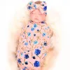 新生児の花の花swaddleウサギイヤのヘッドバンド+ローズスワドルクロス2pc/セット花柄の印刷毛布bj