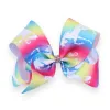 20st 18 cm jojo Unicorn Hair Bows Alligator Clips Love Rhinestone Center Paint Ombre Rainbow Bowknot Hairpins Headwear Accessories BJ