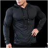 Herr t-shirts Mens T-shirts Fitness Tracksuit Running Sport Hoodie Gym Joggers Hooded Outdoor Workout Athletic Clothing Muscle Traini DHQY6