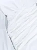 Robes décontractées Élégant col en V profond Mini robe femme blanche sexy taille haute plissée longue manches évasées maille robes mince vacances boîte de nuit
