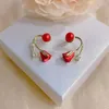 Boucles d'oreilles créoles 1 paire, bijoux coréens à la mode, fleur rouge, Imitation perle, élégant, doux, joli, cadeaux pour femmes