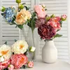 Decorative Flowers 1pc Simulation 2 Head Long Stem Silk Peony Artificial Flower Oil-painting Home Living Room Decor Pography Props
