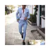 Costumes pour hommes Blazers Costumes pour hommes Blazers 2022 Bleu clair Hommes Tuxedo pour mariage 2 pièces Business Peaked Revers Costume Homme Party Ve Dhczo