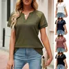 Blouses Femme Chemises T-shirt décontracté à manches courtes pour femmes 2023 printemps/été couleur unie col en v dentelle épissage coupe ample haut pour femme t-shirts S-XXL YQ240119