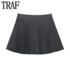 Skirts Pleated Mini For Women Grey High Waist Skirt Shorts Woman Autumn Winter Women's Skort Ruched Short