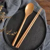 Flatware Sets 1 Set/2pcs Korean Wooden Tableware Spoon Chopsticks 2-piece Set Solid Wood Long Handle Portable