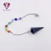 Natural Stone Decorative Spiritual Therapy Yoga Colorful Beads and Seven Chakra Spiritual Pendant Hexagonal Cone Necklace Pendant Jewelry for Women