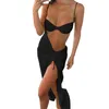 Casual Dresses Sling Sexy Hollow Slit Summer 2024 European och American Girls Seaside Holiday Wind Dress Size 26