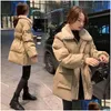 Parka da donna lungo Xpqbb Moda coreana Donna Collo di pelliccia invernale Spessore caldo Abbigliamento da neve Parka imbottito Cappotto lungo in cotone allentato da donna Dhjyx