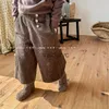 Trousers 2023 Autumn New ldren loose corduroy trousers solid girls Wide leg pants thick baby casual pants kids Clothes H240508