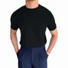 Męskie swetry ins moda letnia sporty sporty na okrągły szyję elastyczna koszulka z krótkim rękawem