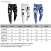 Jeans da uomo Jeans ricamati bianchi Jeans skinny strappati elasticizzati in cotone Pantaloni hip-hop oversize slim fit con buco nero di alta qualitàL240119
