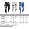 Jeans masculinos bordados brancos jeans homens algodão elástico rasgado jeans skinny de alta qualidade hip hop buraco preto slim fit calças jeans de tamanho grande l240119