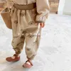 Byxor 2023 Spring New Ldren Casual Harem Pants Fashion Cartoon Bear Print Byxor pojkar Girls Lose Pants Cotton Baby Clothes H240508