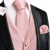 Coletes Hitie Rosa Rosa Sólida Novidade Silk Mens Slim Colete Gravata Conjunto para Terno Vestido Casamento 4 PCS Colete Gravata Hanky Cufflink Set