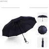 Paraplyer Vindbeständig helt automatisk tre vikbar paraply Ten Bone Auto Large Windproof Business Paraply Rain Black Coating Parasol