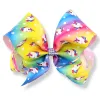 20 pz 18 cm Jojo Unicorno Archi dei capelli Morsetti a coccodrillo Amore Strass centro Vernice ombre arcobaleno bowknot forcine copricapo Accessori BJ